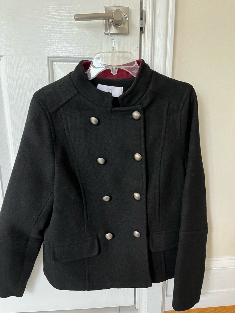 Women's Double-Breasted Black Peacoat Jacket - Classic Style